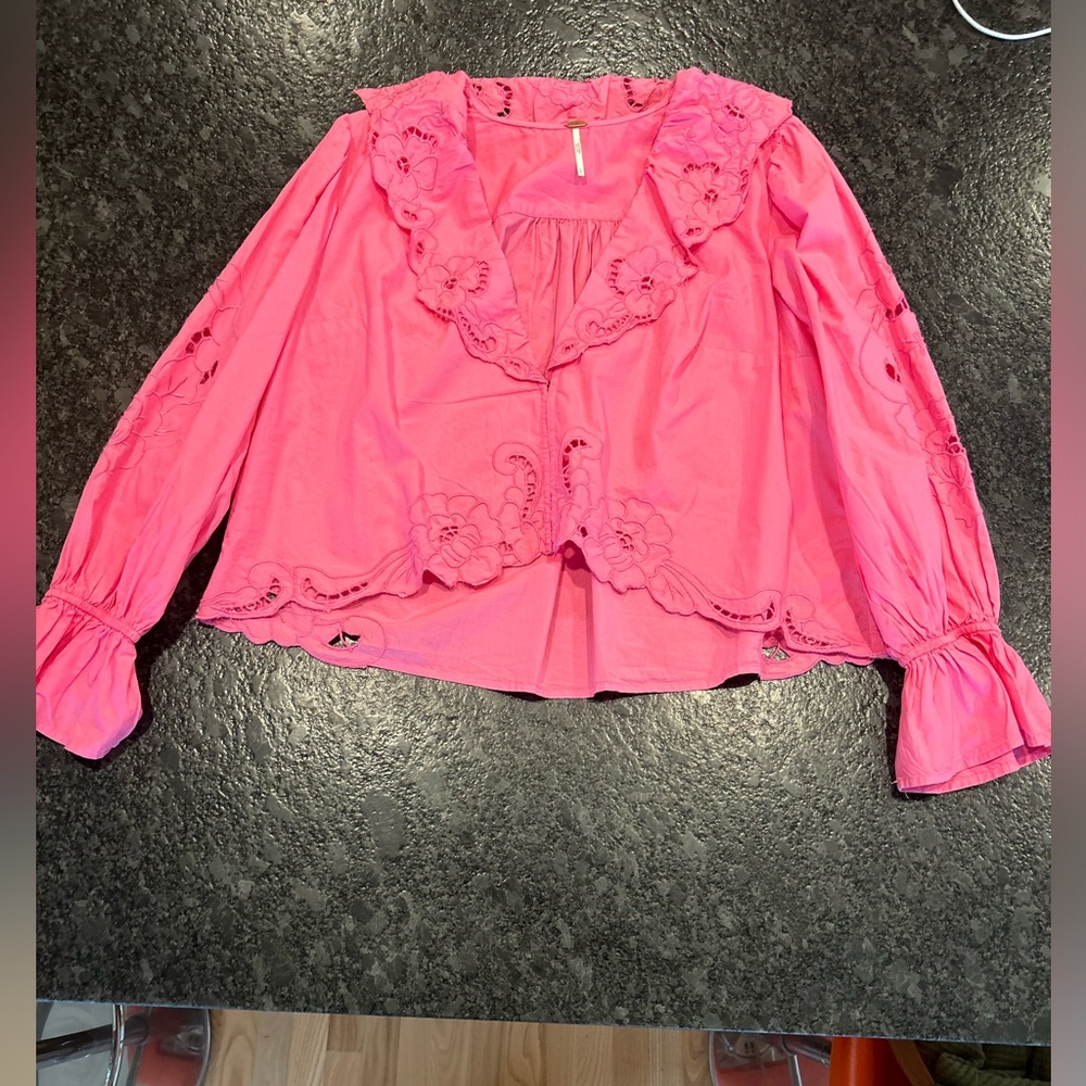 Free People Pink Blouse with Floral Lace Detailing